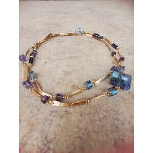 Vintage RLM Robert Lee Morris Gold Tone Crystal Necklace Signed 35–38”